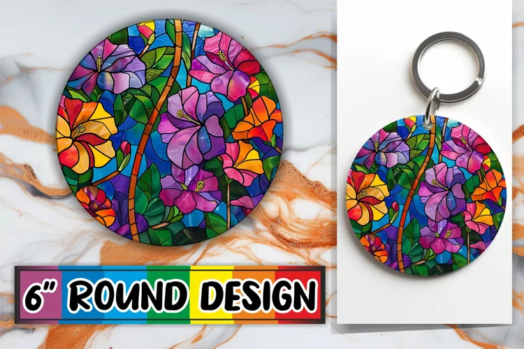 Colorful Stained Glass Tree Round Design Art