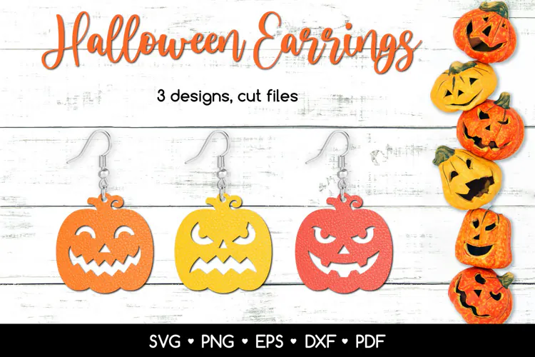 Halloween Pumpkin Earrings SVG, Jack-o-Lantern Jewelry