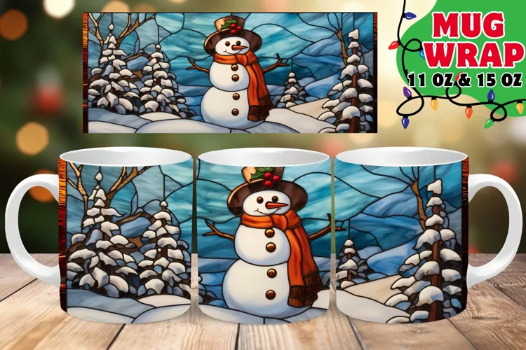 Snowman Christmas Stained Glass Splendor 11oz 15oz Mug Wrap