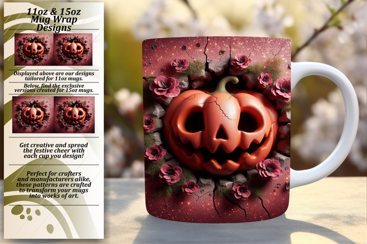 Radiant 15oz Mug Wrap Png Template , 3D Pumpkin