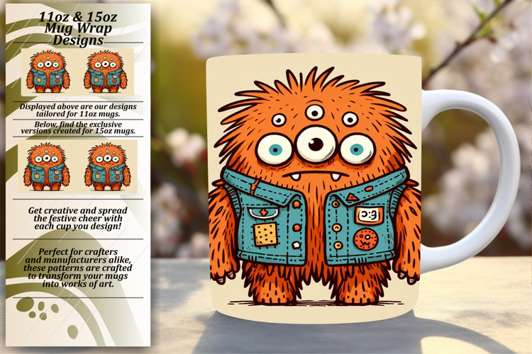 Charming 15oz Mug Wrap Png Design , Monster
