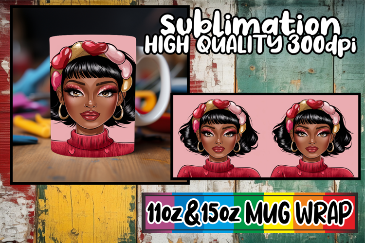 Serene mornings sublimation mug wrap, Afro Girl