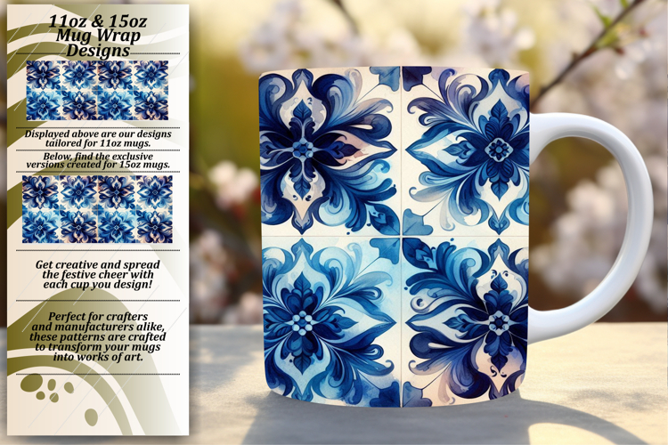 Bold 15oz Mug Wrap Png Template , Watercolor Patter