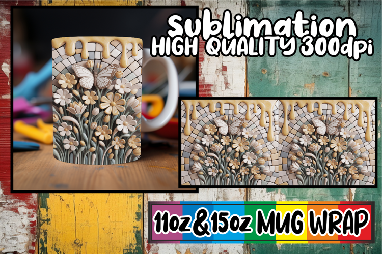 Everyday joy sublimation 11oz 15oz mug wrap, 3D Flowers