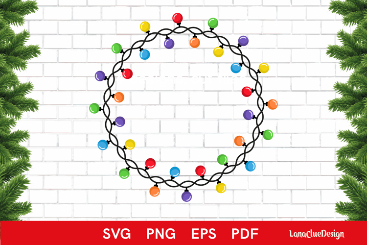 Circle Christmas Light Bulbs Frame SVG, Round Shape Garland