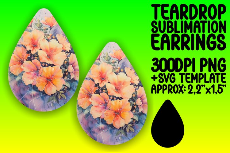 Teardrop Earring Sublimation Pattern - Colorful Flowers