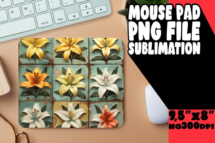 Elegant Blossom Bliss Sublimation Mouse Pad Design PNG