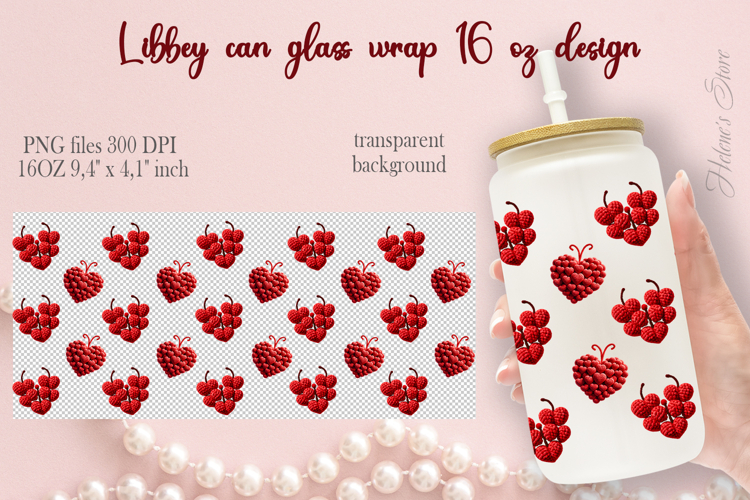Valentines red pattern Libbey Can Glass Wrap 16oz design png