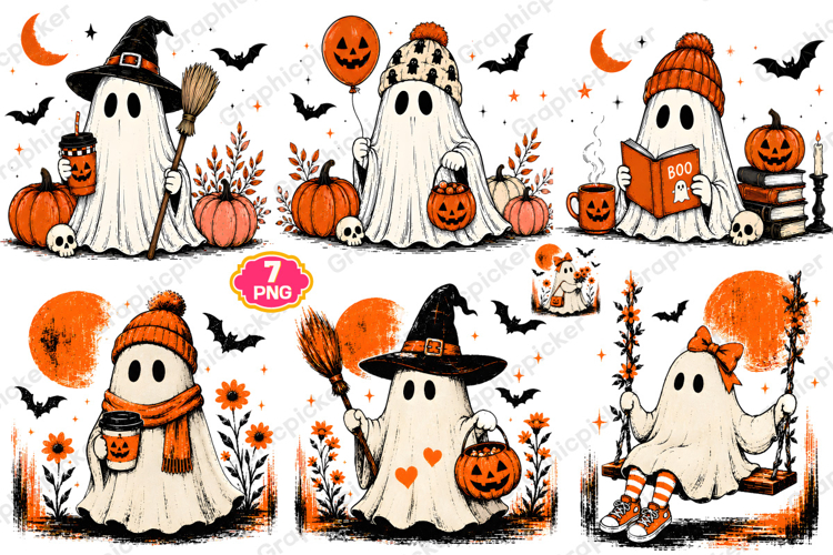 Vintage Halloween Ghost Witch PNG, Ghost Coffee PNG, Spooky
