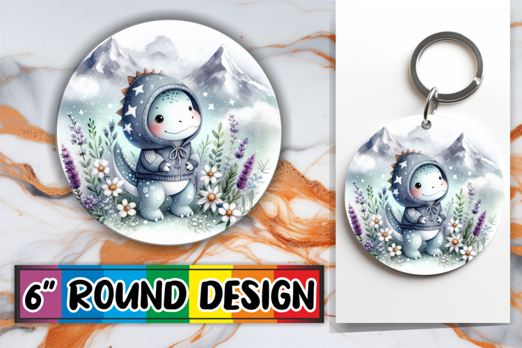Heartfelt Circle Car Coasters, Cute Dino