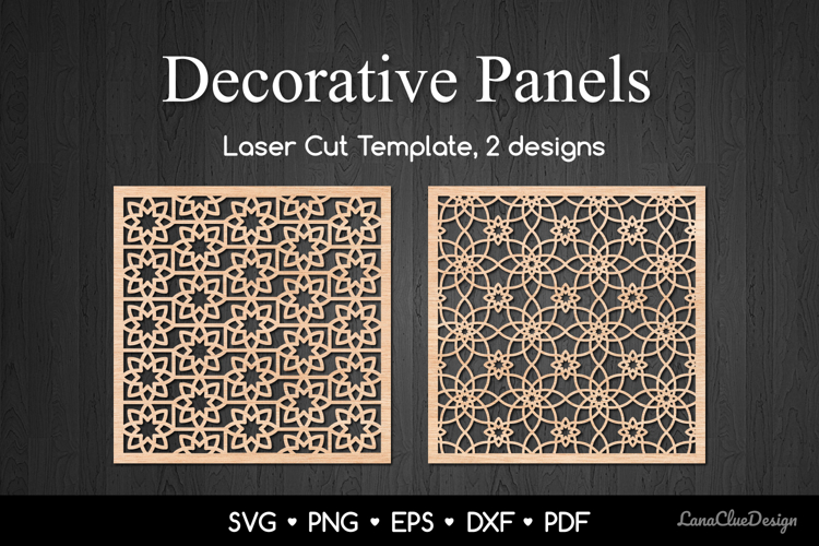 2 Decorative Square Panels SVG, Laser Cut Template DXF