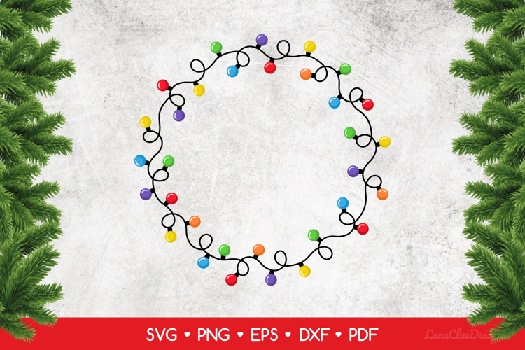 Round Lightbulb Garland Frame SVG, Circle Christmas Lights