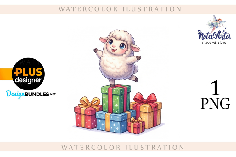 Christmas Sheep in Watercolor Style