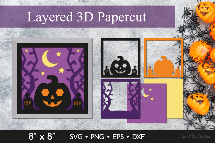 Halloween Night 3D Shadow Box SVG, Layered Paper Cut
