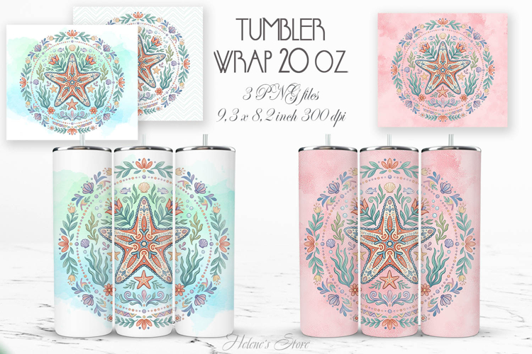 Ocean starfish pastel straight tumbler 20oz wrap desigs png