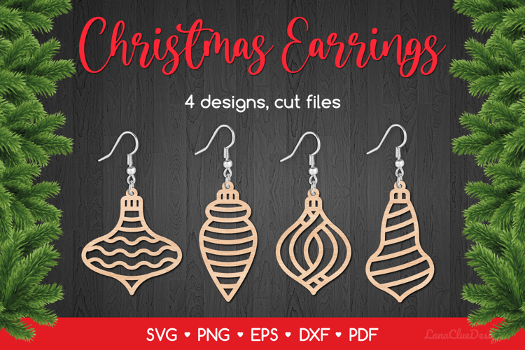 Christmas Earrings SVG Cut Files, Xmas Ormament Jewelry