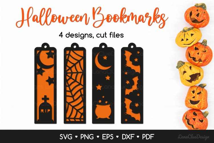 4 Two Layered Halloween Bookmarks SVG, Papercut Template SVG