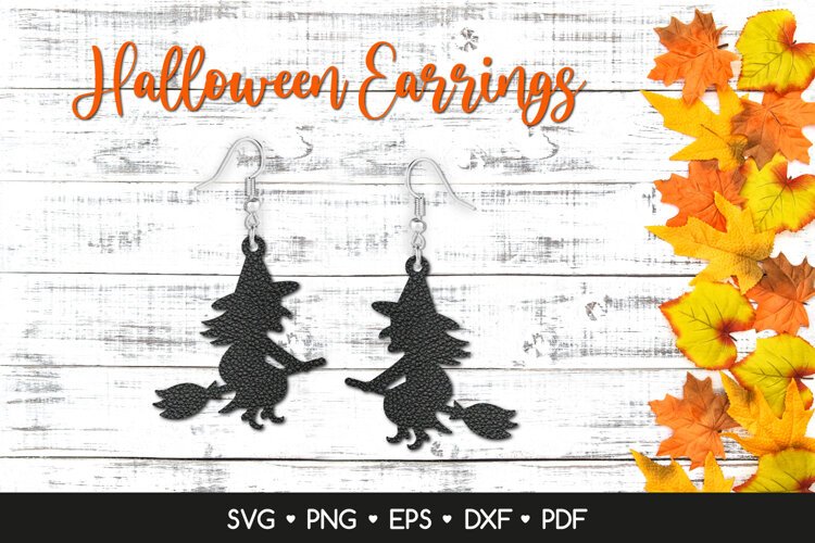 Witch Earrings SVG, Halloween Jewelry Laser Cut Files example image 1