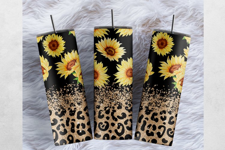 Sunflowers Gold Glitter Flower Leopard 20 oz tumbler wrap