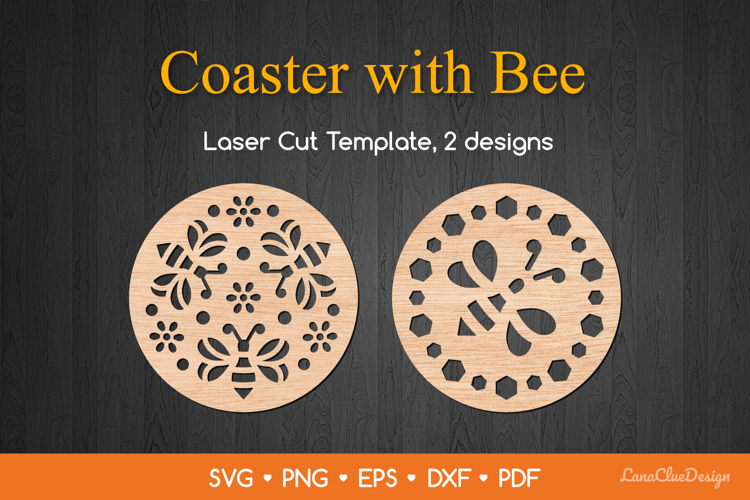 Decorative Round Coasters with Bee SVG, Laser Cut Template