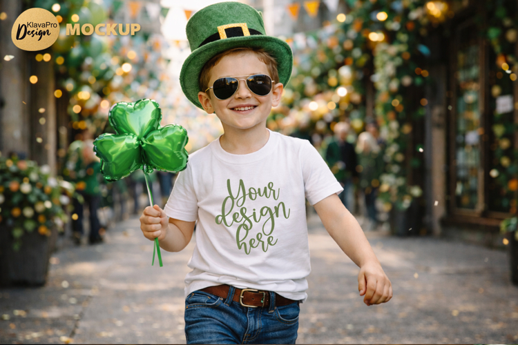 St Patrick Day Kids T Shirt Mockup White Apparel