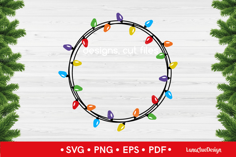 Round Christmas Lights Frame SVG, Circle Lightbulb Garland