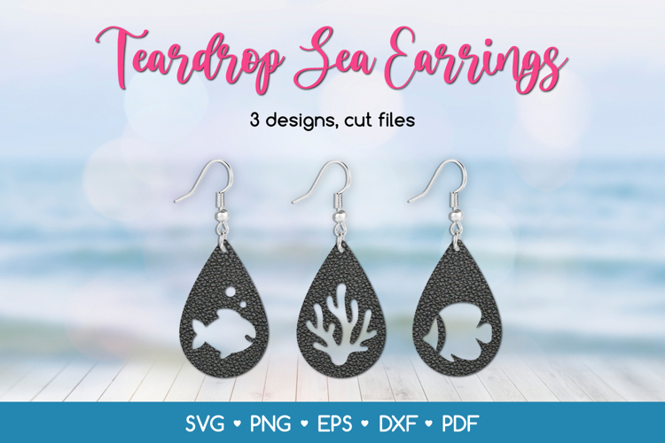 Teardrop Sea Earrings SVG, Summer Jewelry Template example image 1