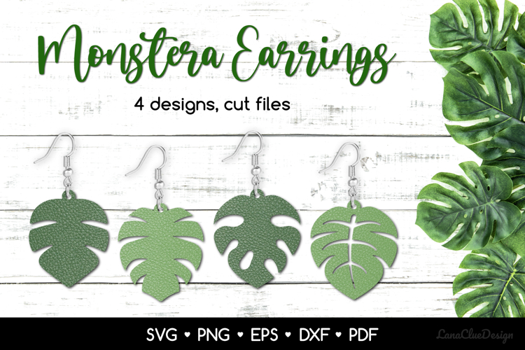 Monstera Leaf Earrings SVG, Tropical Leaves Jewelry Template