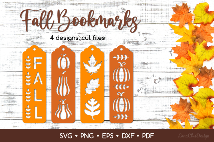 4 Autumn Bookmarks SVG Paper Cut Files, Fall SVG