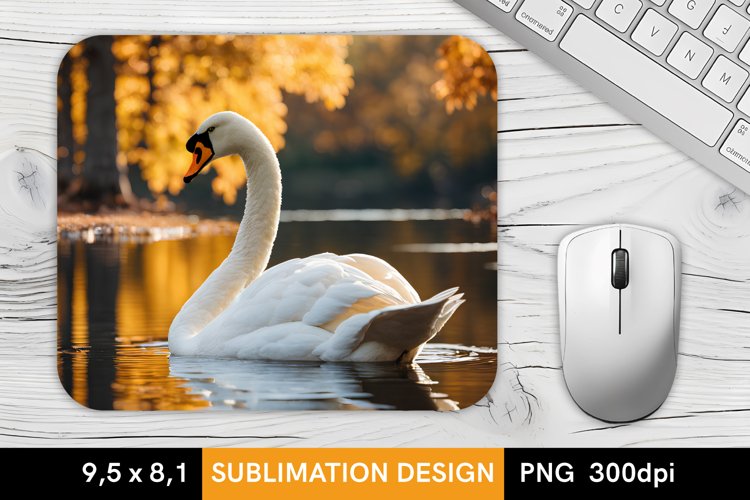 White Swan, Autumn Nature - Fall MousePad Sublimation Design example image 1