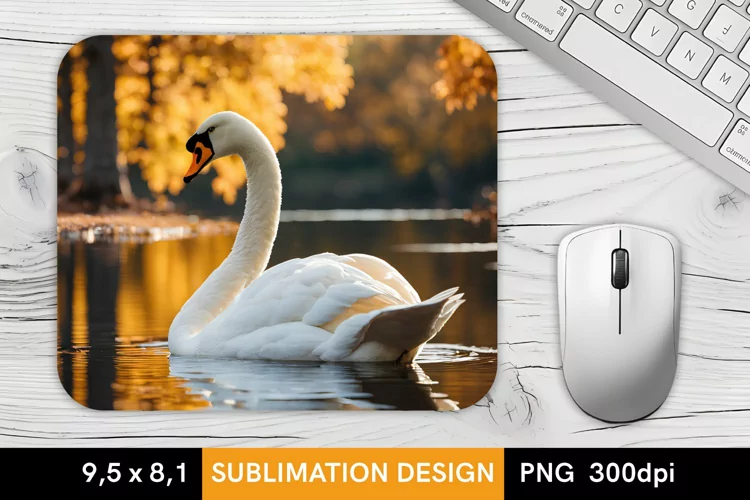 White Swan, Autumn Nature - Fall MousePad Sublimation Design
