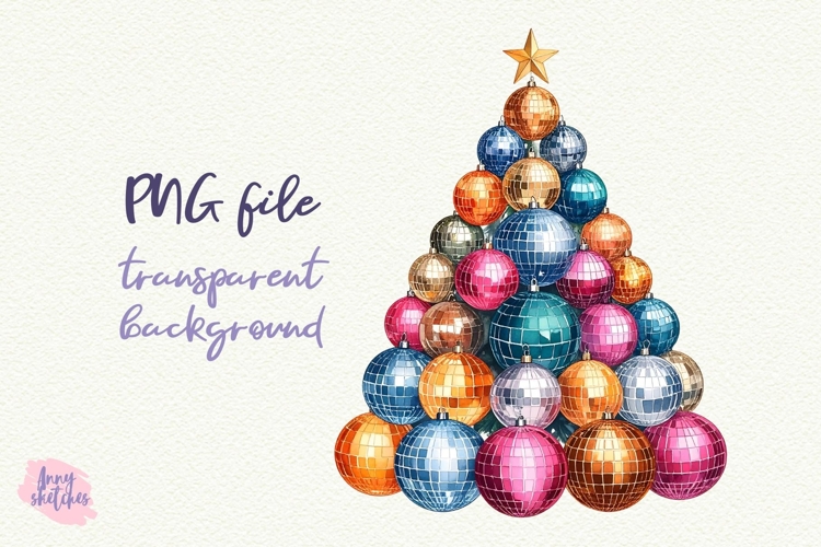 Retro Christmas Tree Disco Ball Clipart Groovy Disco PNG