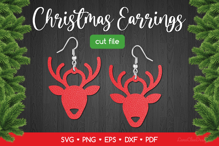 Reindeer Earring SVG Cut File, Christmas Deer Jewelry