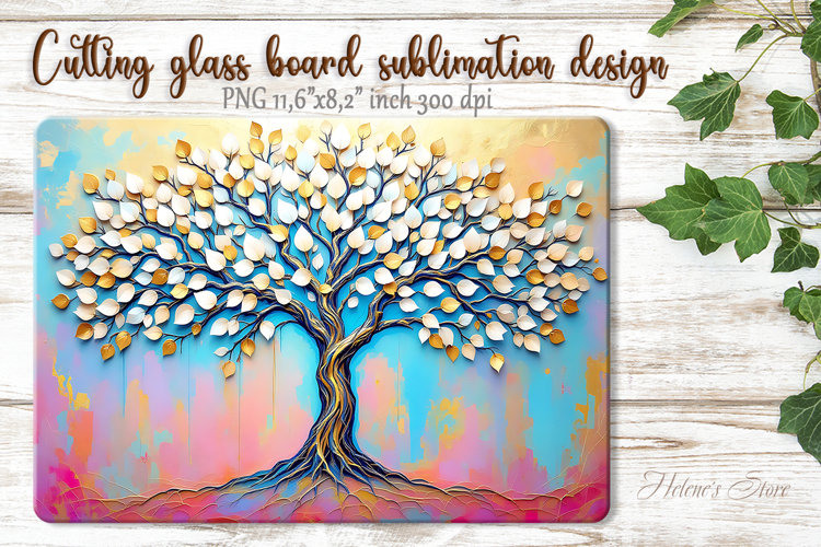 Beautiful Gold Tree glass kitchen cutting board design PNG