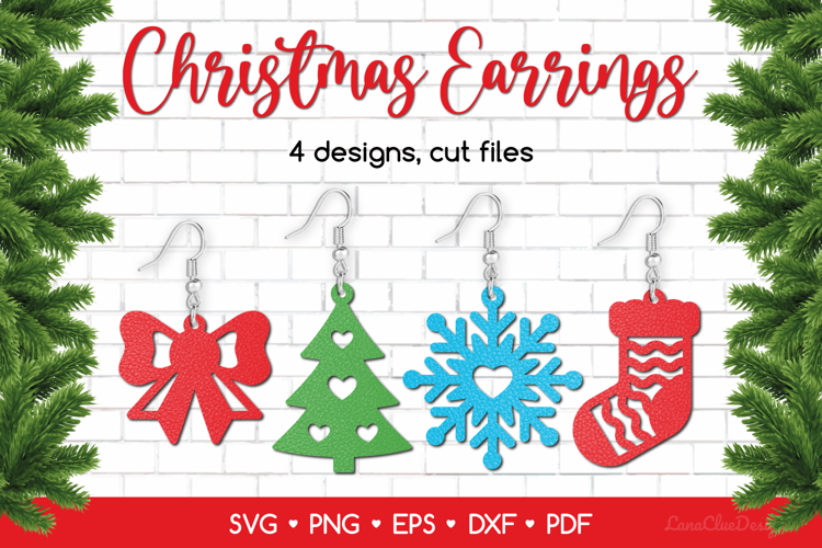 Christmas Earrings SVG Laser Cut, Xmas Jewelry Template