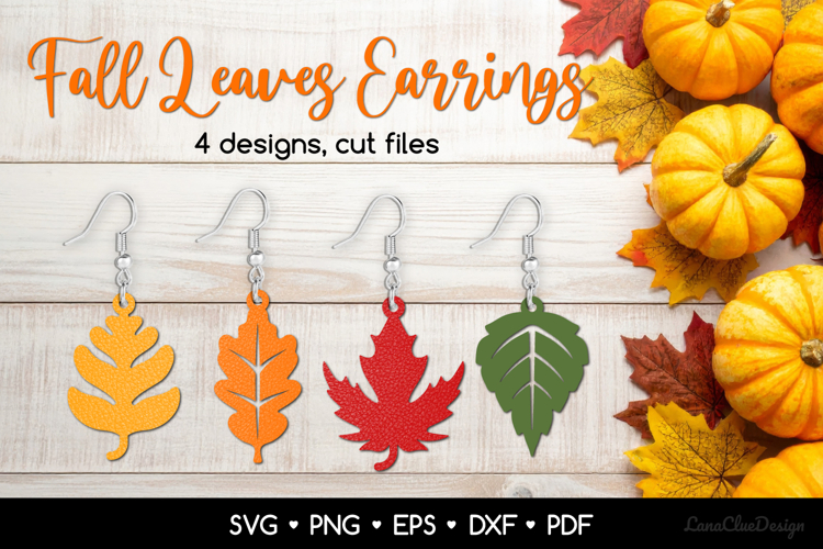 4 Fall Leaves Earrings SVG - Leaf Jewelry Template