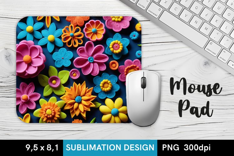 3D Plasticine Flowers - Mouse Pad Sublimation Design PNG