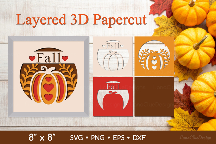 Fall Pumpkin 3D Shadow Box SVG, Autumn Layered Paper Cut