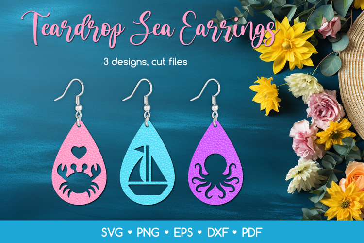 3 Teardrop Sea Earrings SVG Laser Cut Files, Summer Jewelry
