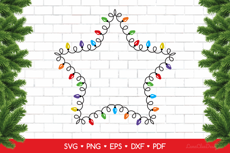 Star Shaped Christmas Lights Frame SVG, Lightbulb Garland