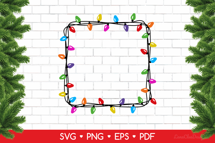 Square Christmas Lights SVG - Lightbulb Garland Frame