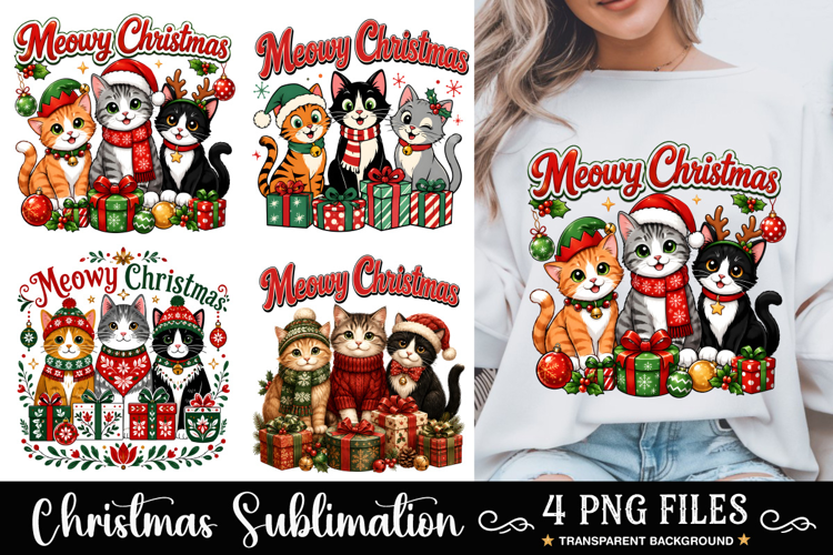 Meowy Christmas Cats PNG, Christmas Cat PNG, Christmas PNG