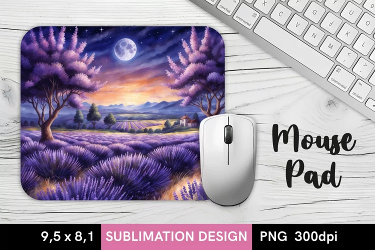 Landscape with Lavender Field - Mouse Pad Sublimation Design