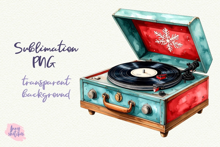Retro Record Player Clipart Vintage Christmas PNG