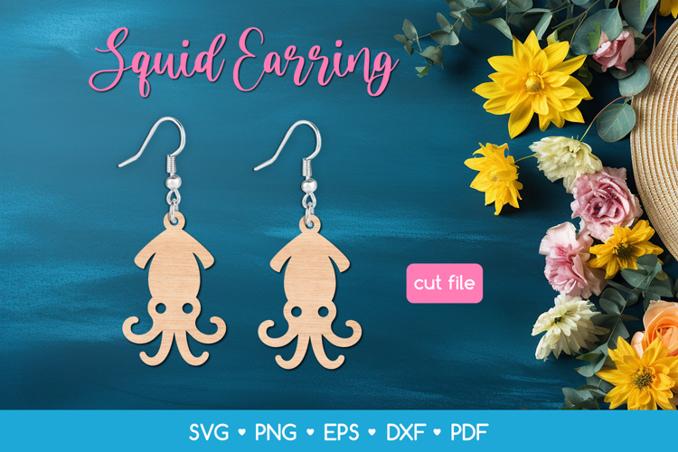 Squid Earring SVG Cut File, Sea Animal Jewelry Template