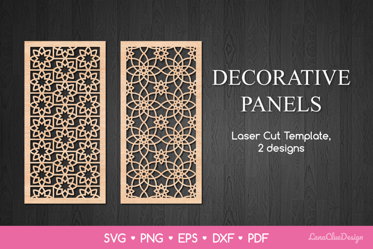 2 Decorative Vertical Panels SVG, Laser Cut Template DXF
