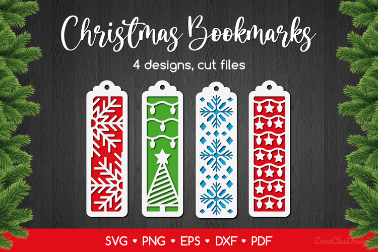 Christmas Bookmarks SVG Cut Files, Xmas Papercut Template