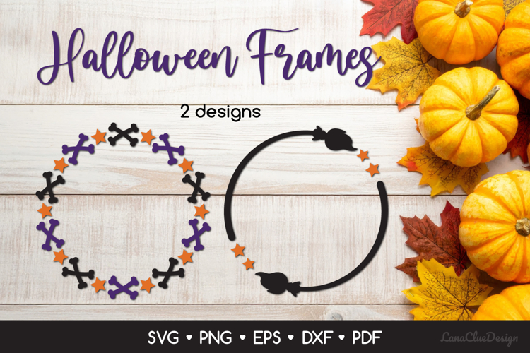 2 Circle Halloween Frames SVG, Round Halloween Monograms SVG