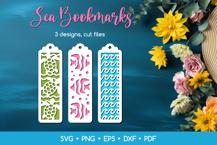 Sea Bookmarks SVG - Turtle, Fish & Waves - Laser Cut Files