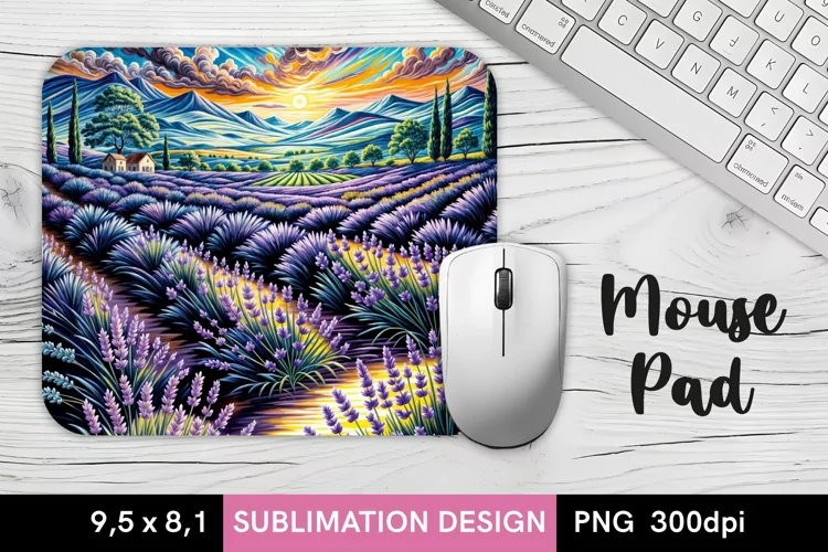 Mouse Pad Sublimation Design - Landscape with Lavender Field